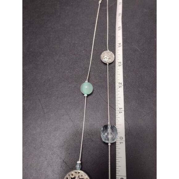 Silver tone and blue bead necklace 36" - Picture 11 of 12